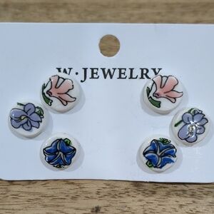 HANDMADE Floral Stud Earrings Set - Pink and Blue